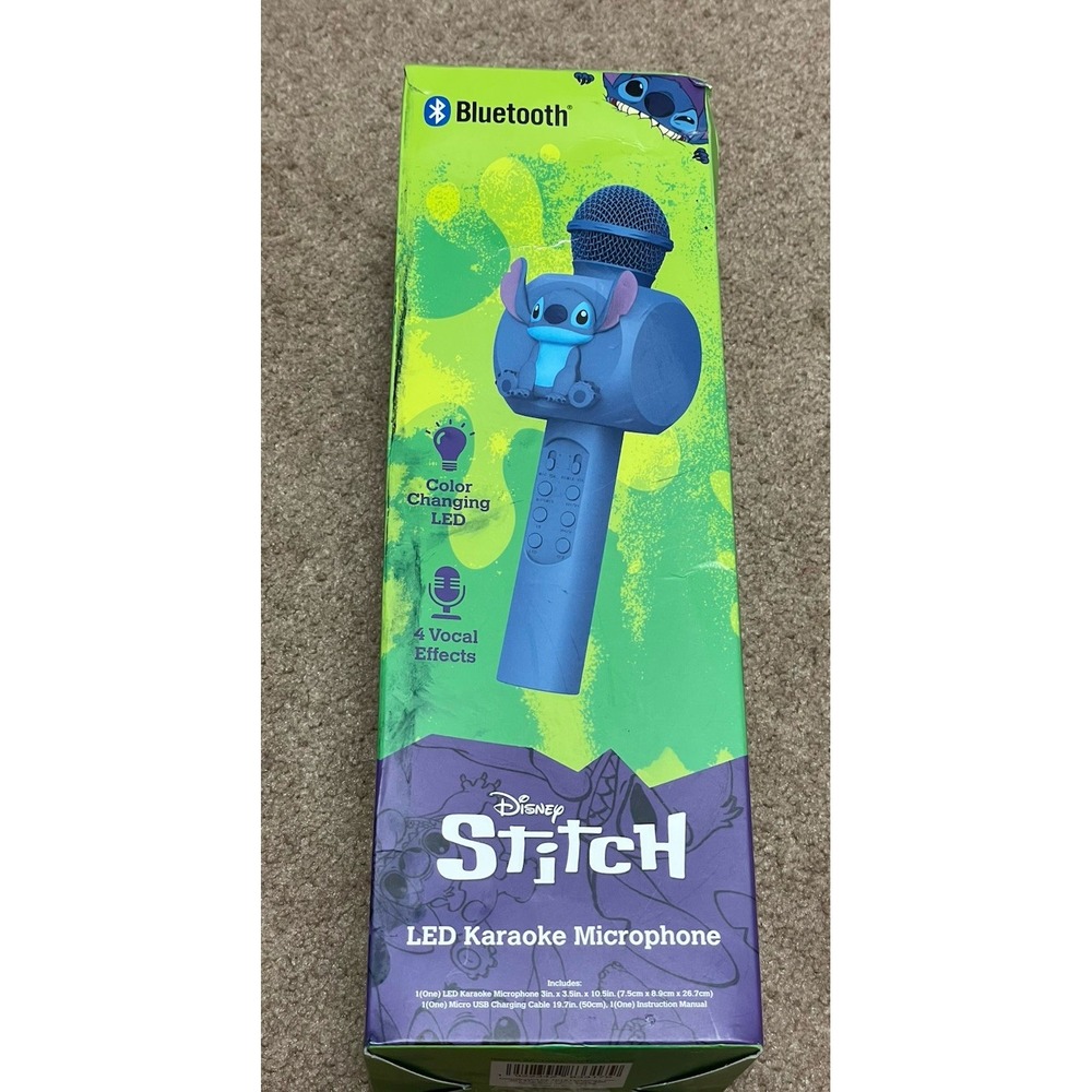 Disney Stitch Bluetooth LED Karaoke Wireless Microphone New In box‎ Color Change